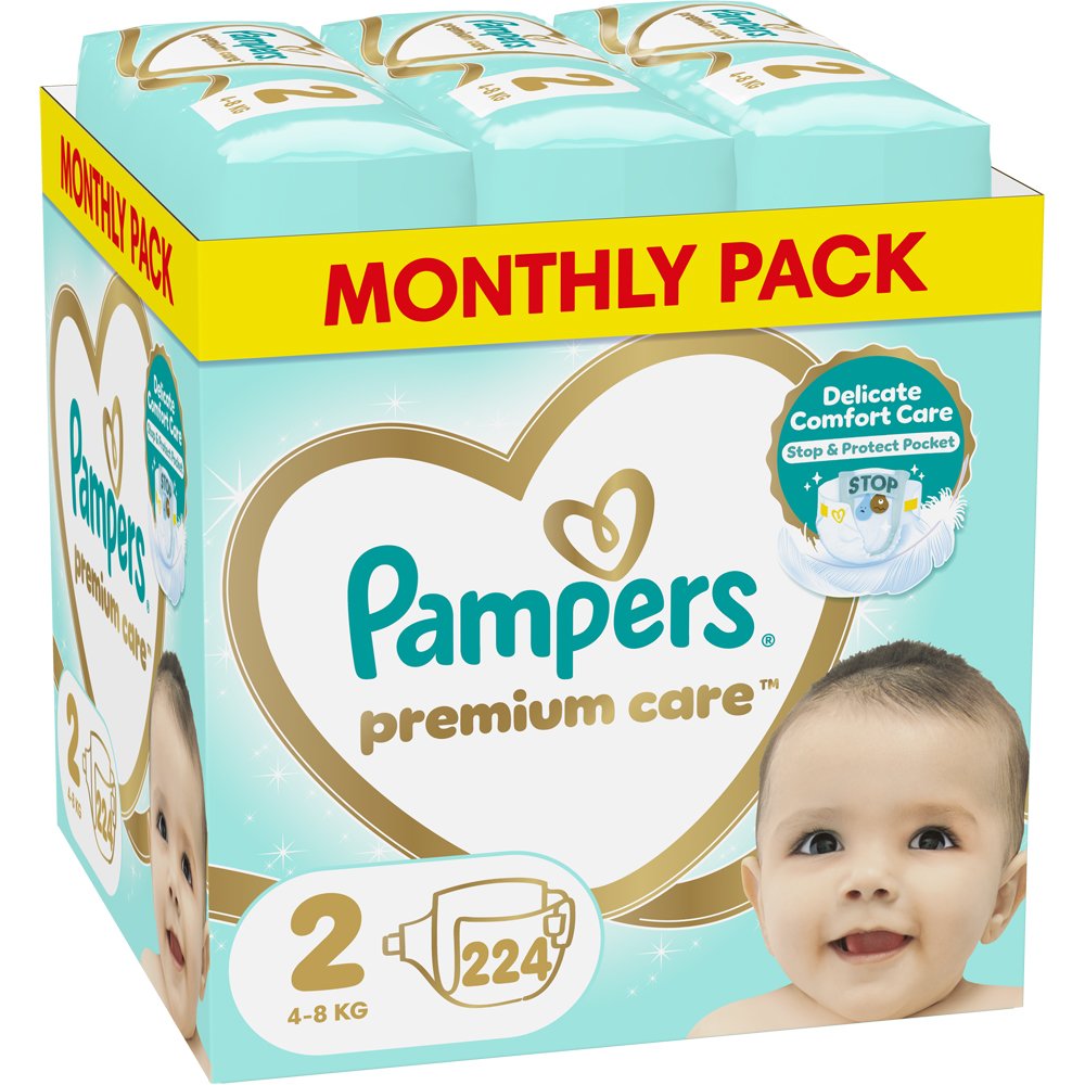 Pampers Premium Care Monthly Pack Πάνες No.2 (4-8kg) 224τμχ