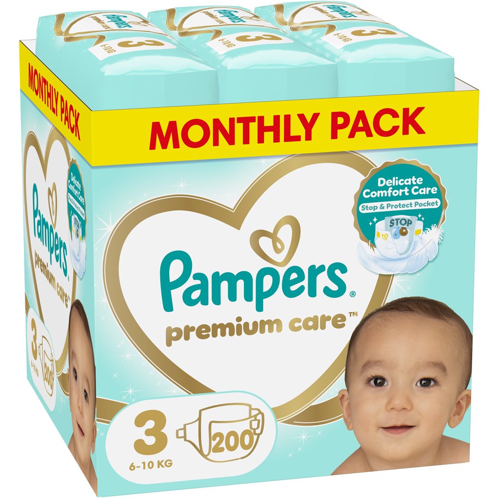 Pampers Premium Care Monthly Pack Πάνες No.3 (6-10kg) 200τμχ
