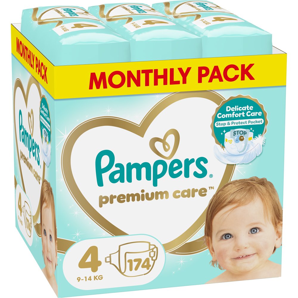 Pampers Premium Care Monthly Pack Πάνες No.4 (9-14kg) 174τμχ