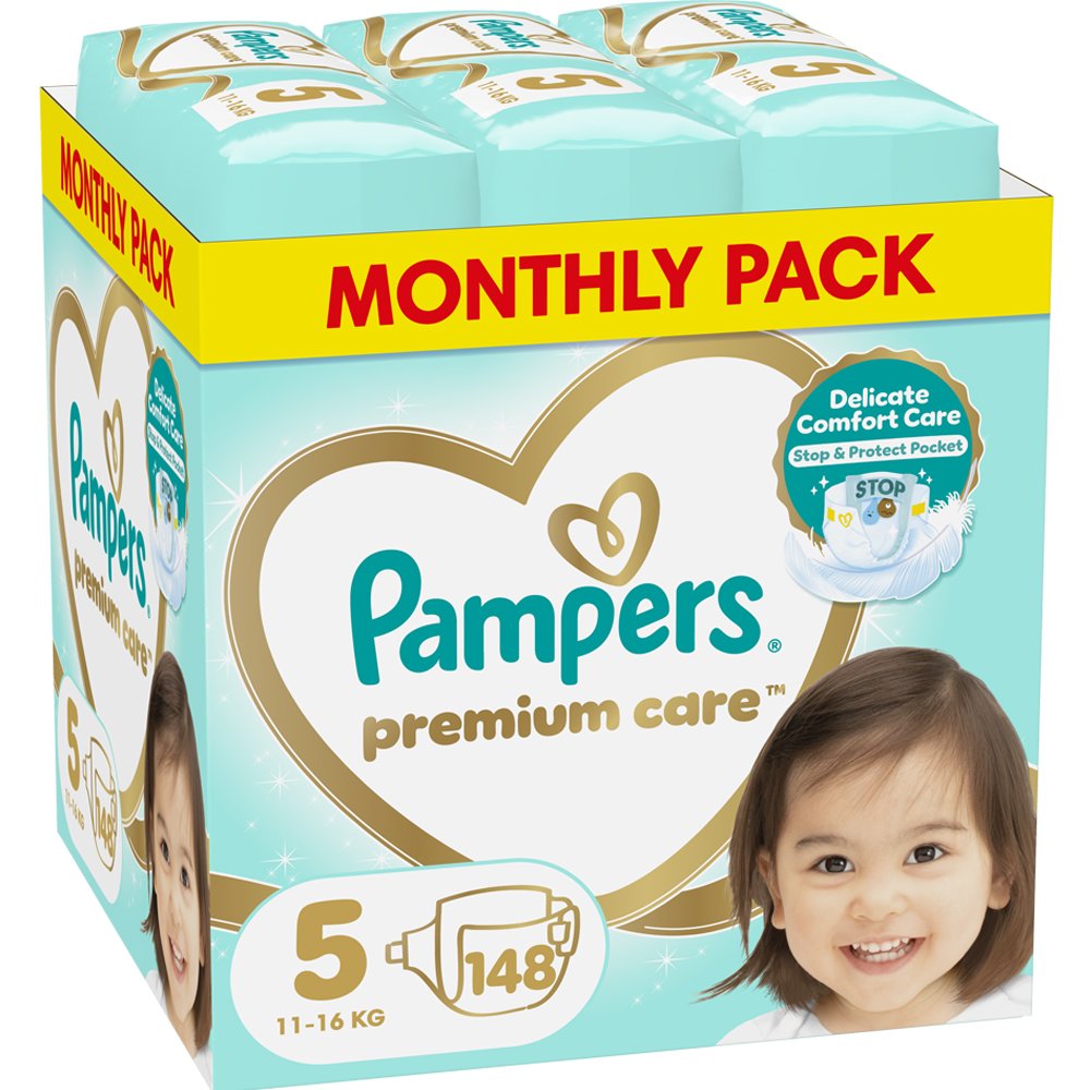 Pampers Premium Care Monthly Pack Πάνες No.5 (11-16kg) 148τμχ