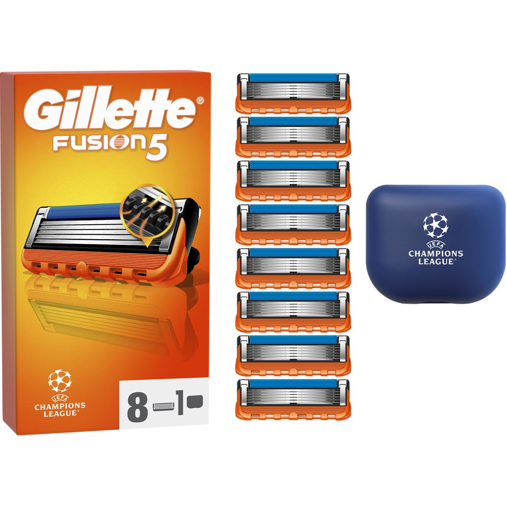 Gillette Promo Fusion 5 Replacement Razors 8 Τεμάχια & Θήκη Μεταφοράς Ανταλλακτικές Κεφαλές 5 Λεπίδων Ξυριστικής Μηχανής για Έως & 8 Μήνες Βαθύ Ξύρισμα 1 Τεμάχιο