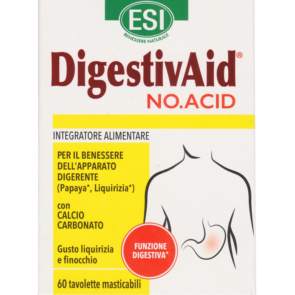 ESI Esi DigestivAid No Acid Συμπλήρωμα Διατροφής με Εκχύλισμα Παπάγιας, Γλυκόριζας & Ανθρακικού Ασβέστιού για Ουδετεροποίηση οξέων & Βελτιωμένη Πέψη Μετά τα Γεύματα με Γεύση Γλυκόριζας & Μάραθου 60 Chew.tabs