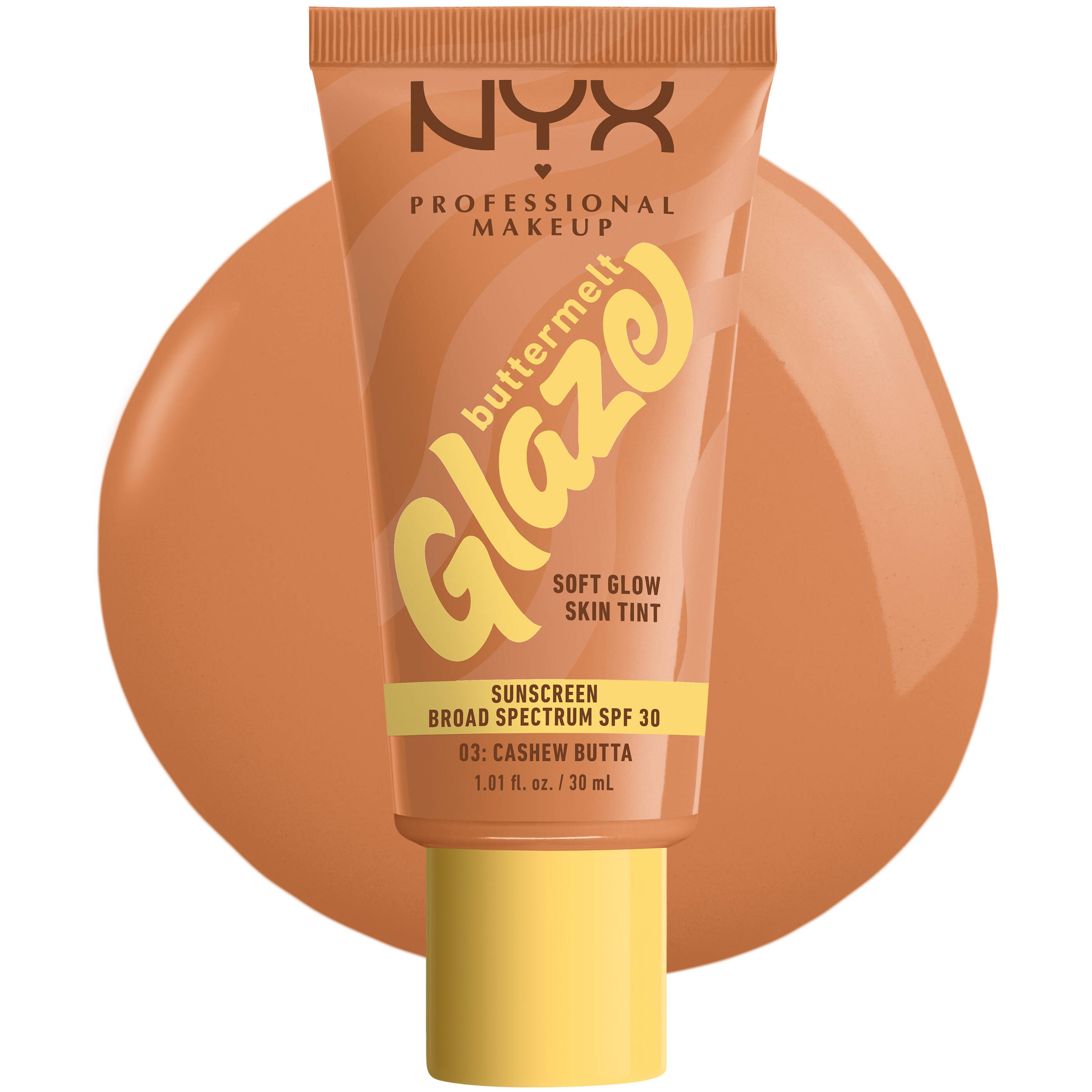 Nyx Professional Makeup Buttermelt Glaze Soft Glow Skin Tint Spf30 Makeup που Προσφέρει Λάμψη Υψηλής Προστασίας 30ml - 03 Cashew Butta