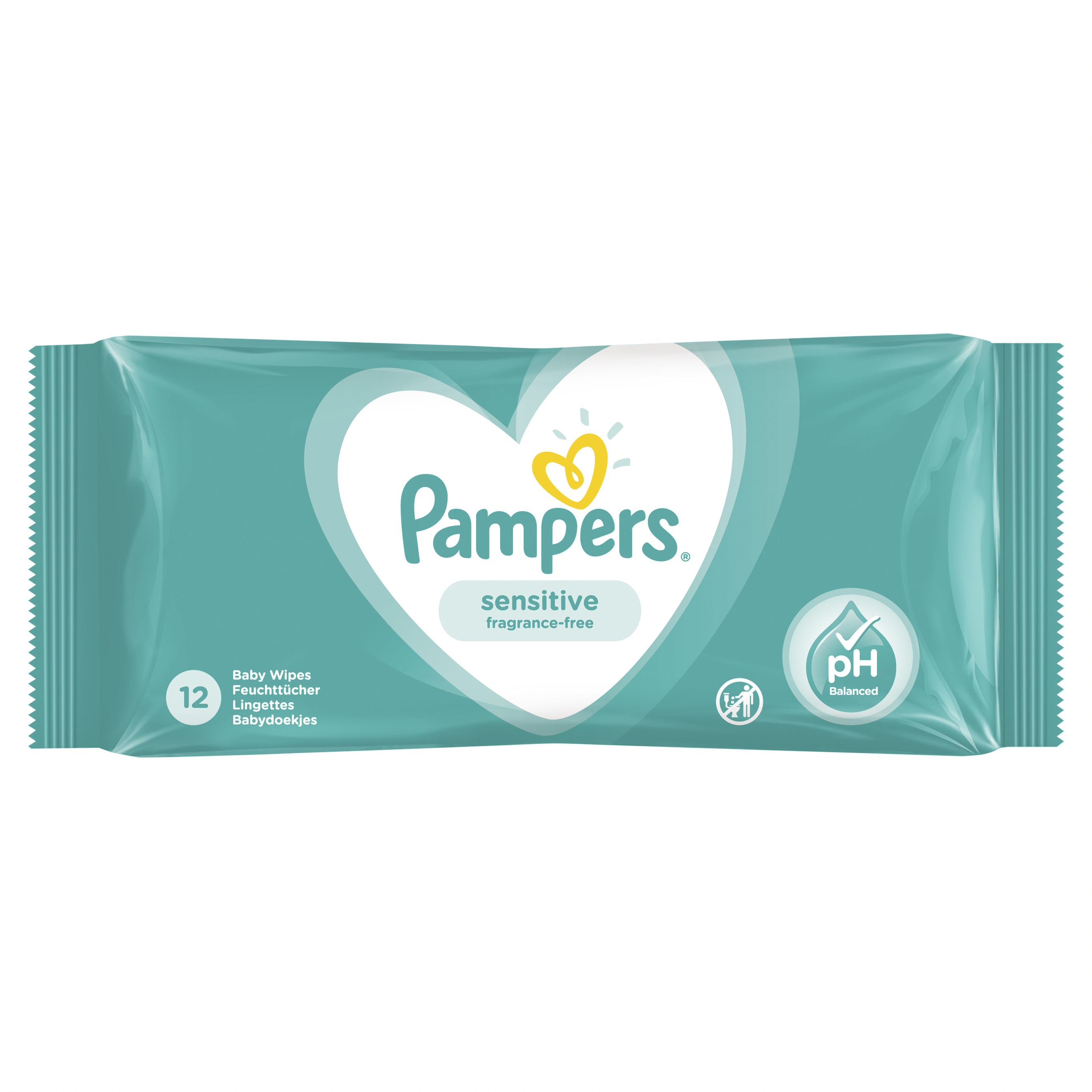 Pampers Travel Size Sensitive Wipes Μωρομάντηλα Ιδανικά για την Ευαίσθητη Επιδερμίδα 12 Baby Wipes