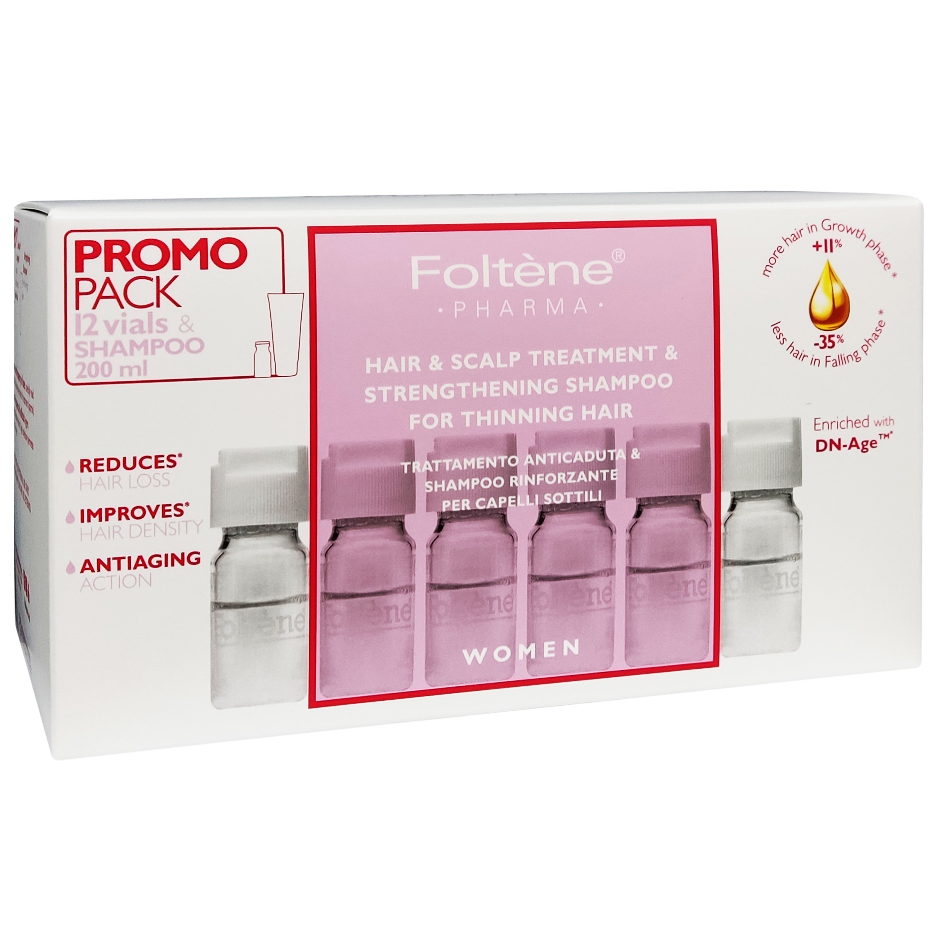 Foltene Pharma Πακέτο Προσφοράς Women Hair & Scalp Treatment 12Vials x 6ml & Δώρο Strengthening Shampoo for Women 200ml