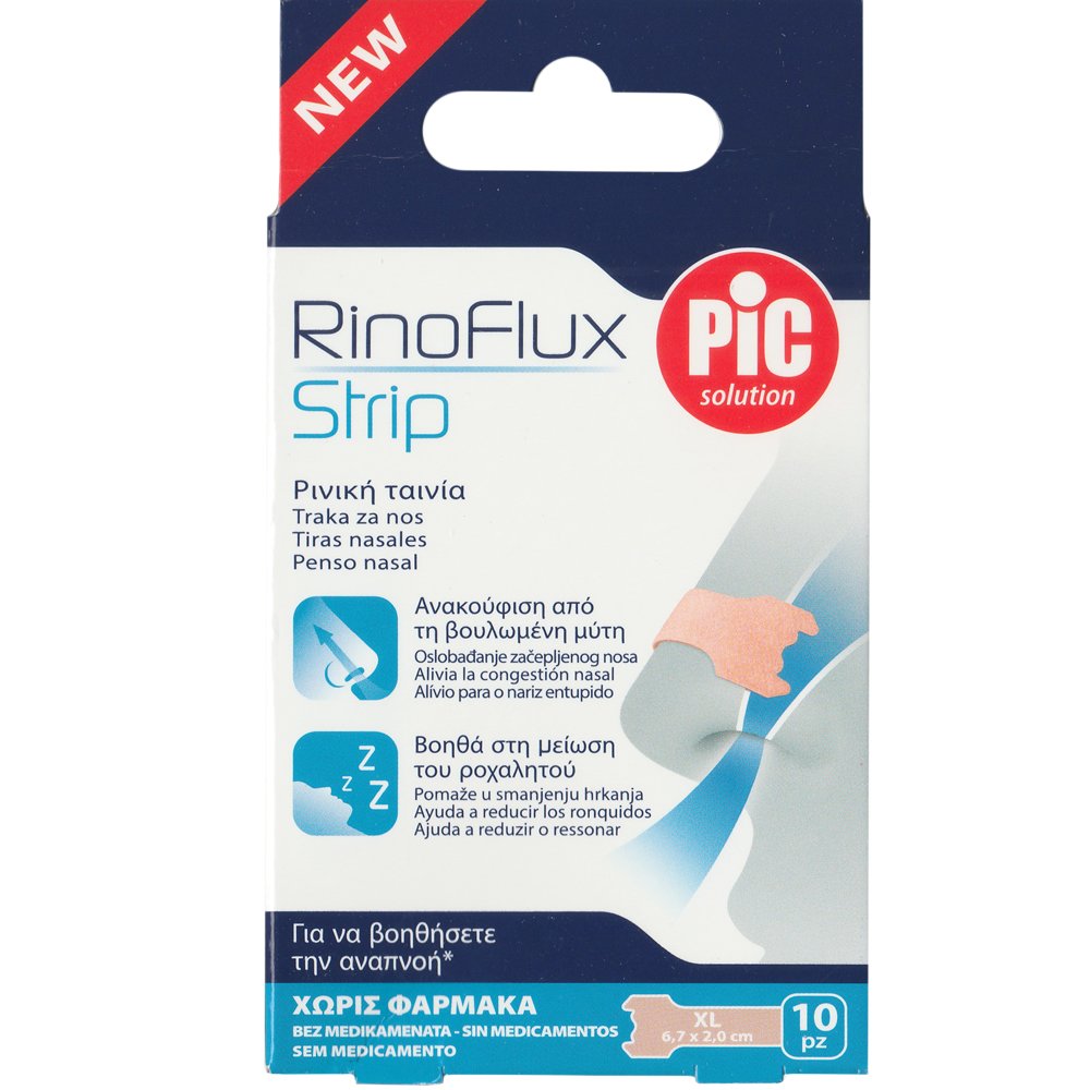 Pic Pic Solution RinoFlux XL 6,7x2,0cm Strips Ρινικές Ταινίες μιας Χρήσης που Διευρύνουν τις Ρινικές Διόδους, Διευκολύνουν την Αναπνοή & Ανακουφίζουν από το Μπούκωμα 10 Τεμάχια