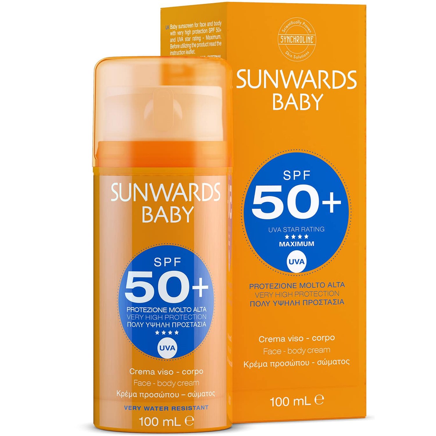 Synchroline Baby Face & Body Cream Spf50+ Αδιάβροχη Βρεφική Αντηλιακή Κρέμα Πρόσωπου & Σώματος Πολύ Υψηλής Προστασίας 100ml
