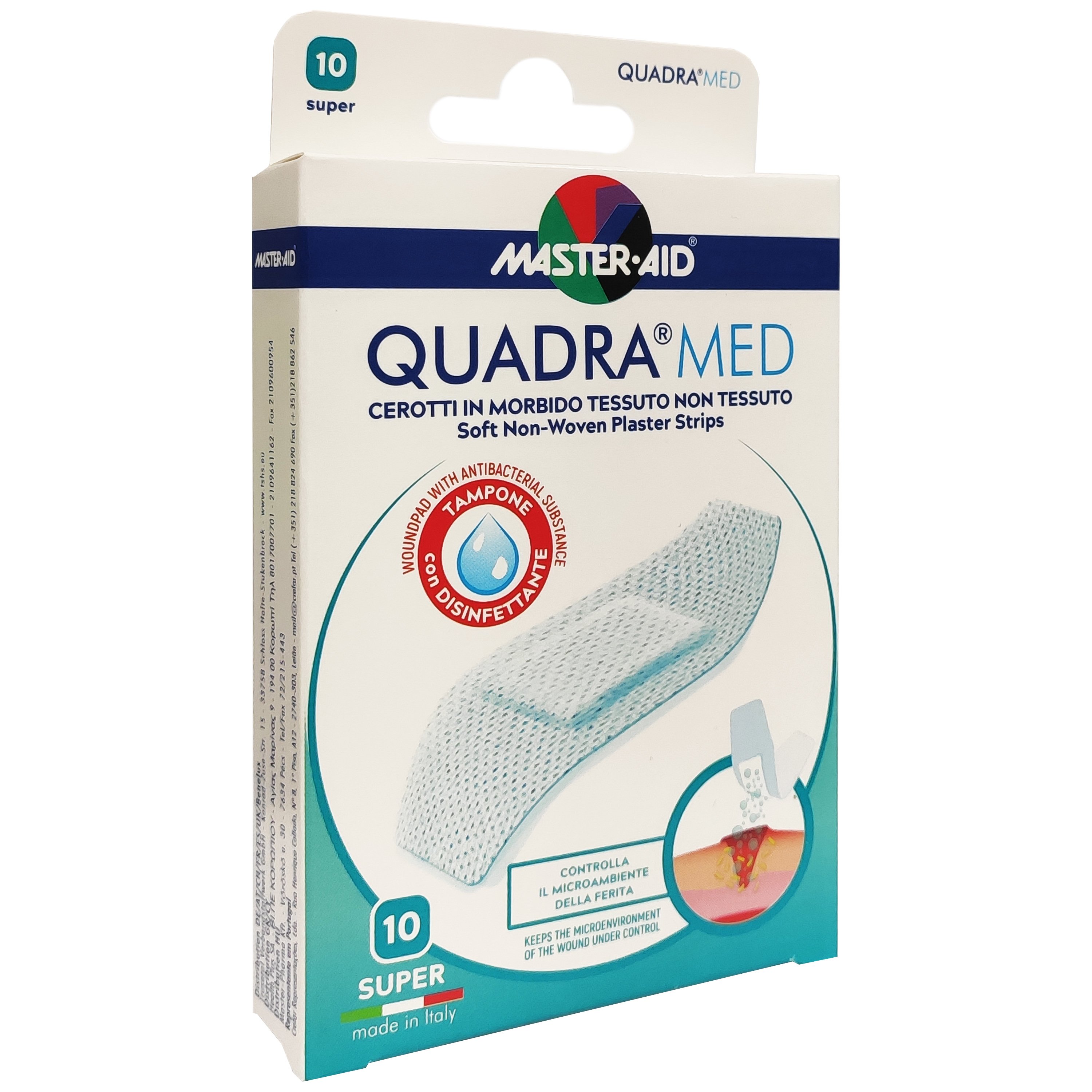 Master Aid Quadra Med Super 86mm x 39mm Αυτοκόλλητα Αεριζόμενα Επιθέματα Ιδανικός για Μικροτραυματισμούς 10 Τεμάχια
