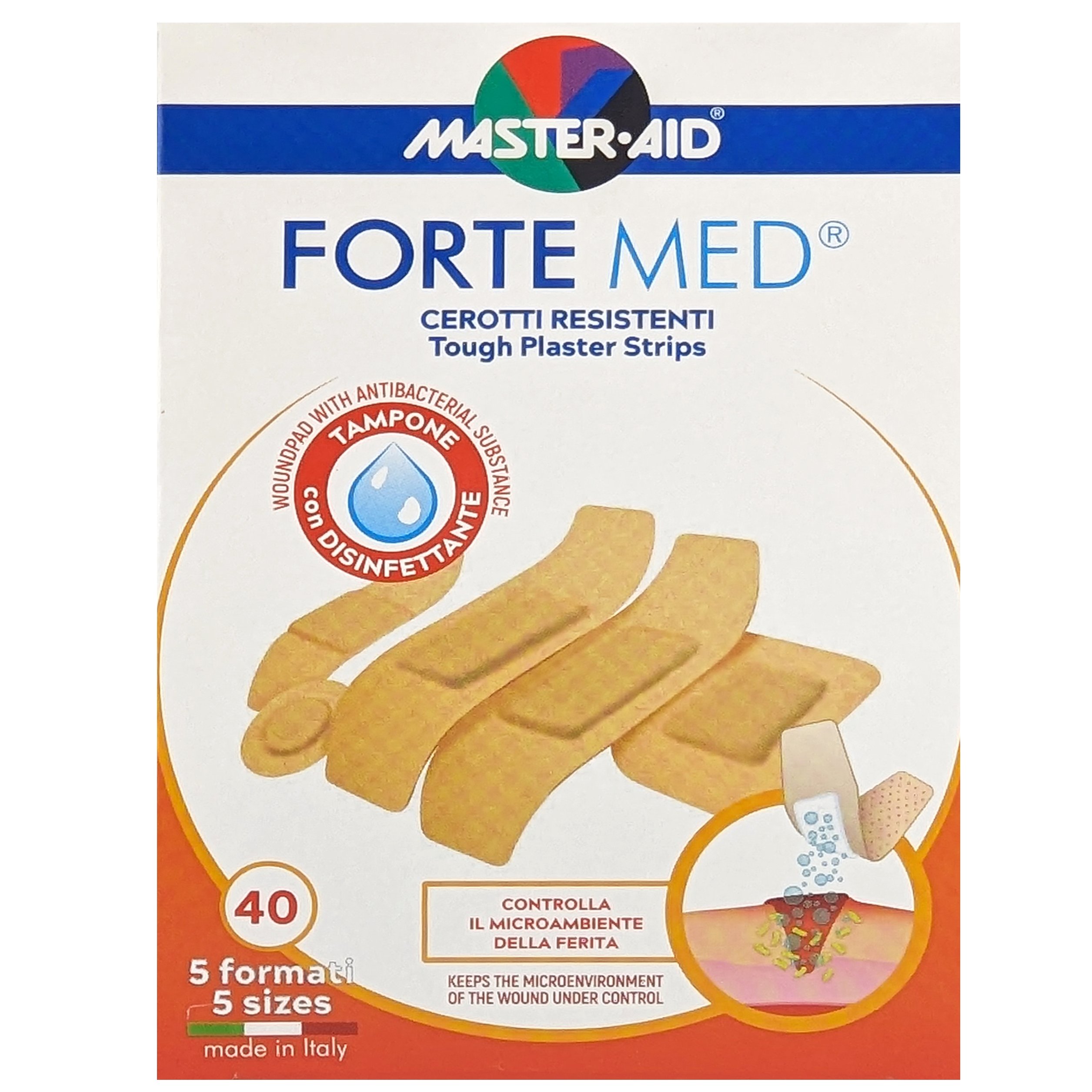 Master Aid Forte Med Tough Plaster Strips Αυτοκόλλητο Επίθεμα στο Χρώμα του Δέρματος & σε Διάφορα Μεγέθη 40 Τεμάχια