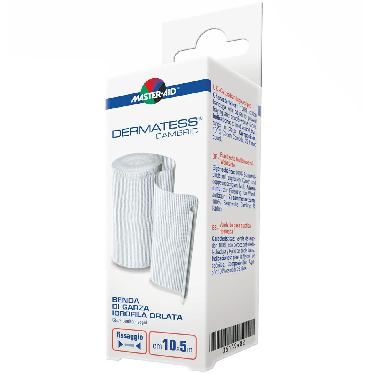 Master Aid Dermatess Cambric Edged Gauze Bandage Επίδεσμος με Ειδική Πλέξη για Εύκολη Στερέωση της Γάζας 10cm x 5m
