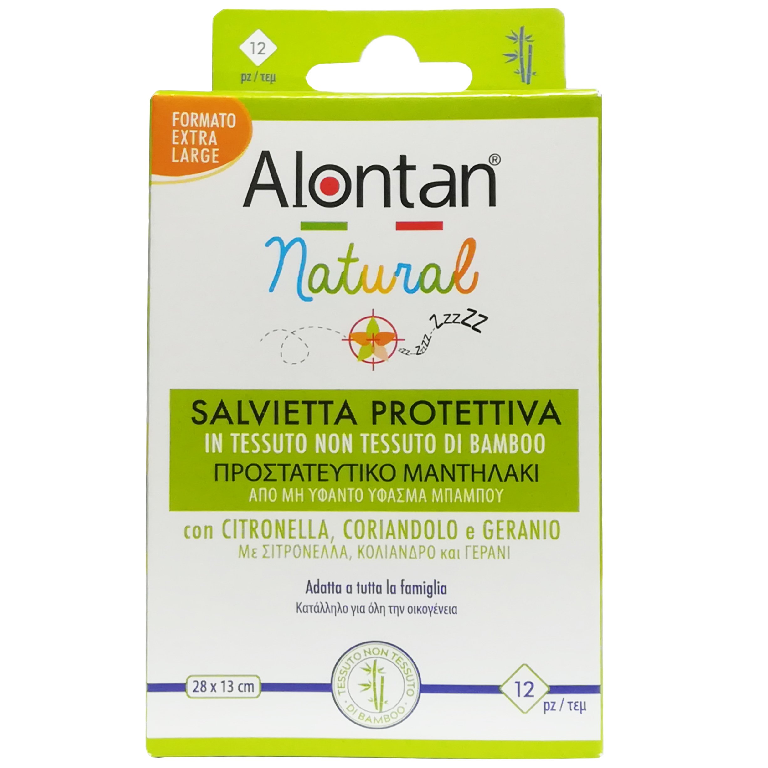 Alontan Natural Salvietta Protettiva 28x13cm Μαντηλάκι από Ύφασμα Μπαμπού για Προστασία Από τα Κουνούπια 12 Τεμάχια