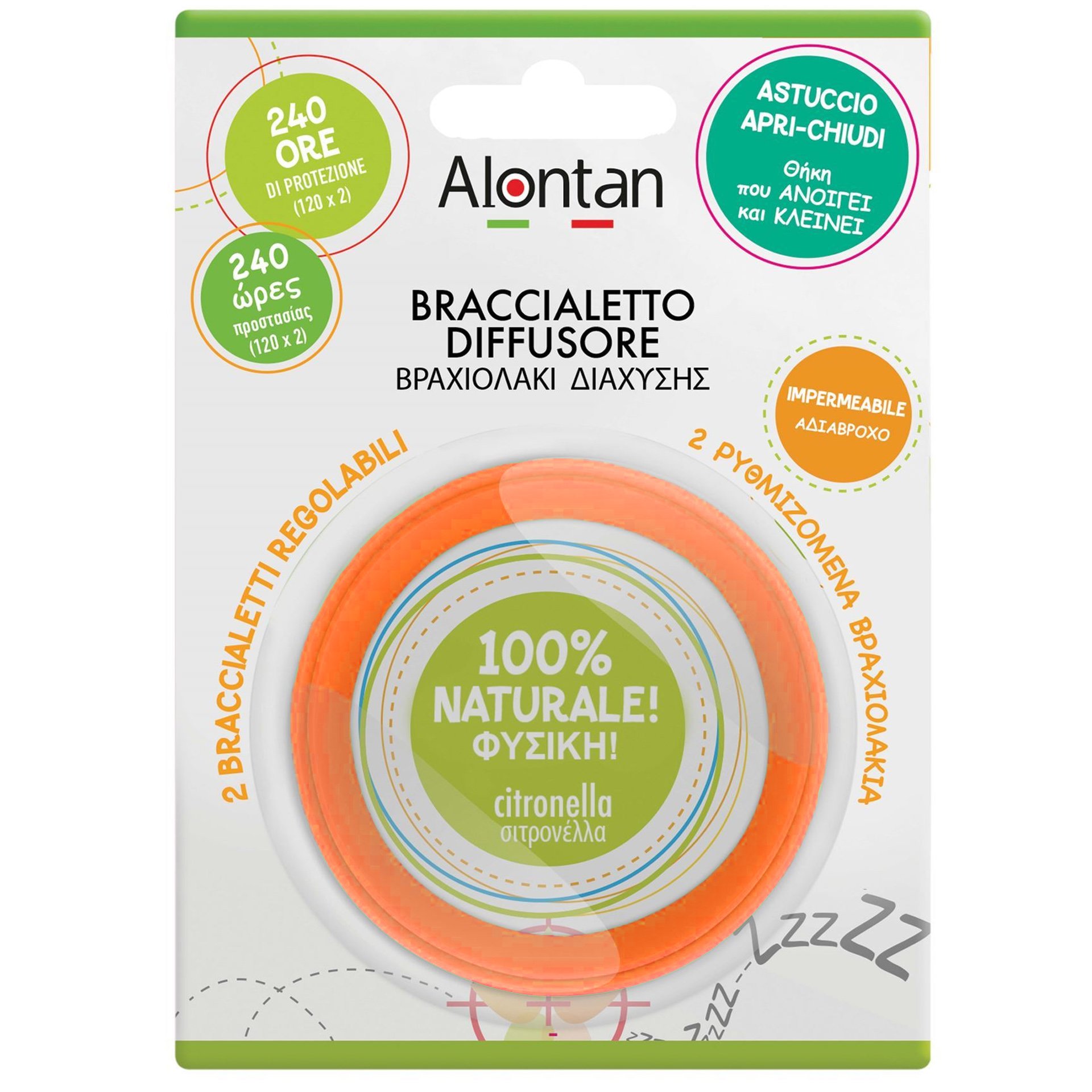 Alontan Natural Braccialetto Diffusore 8032956144721 Εμποτισμένο Βραχιολάκι Διάχυσης με Αιθέριο Έλαιο Σιτρονέλλας για Προστασία Από τα Κουνούπια 2 Τεμάχια – Πορτοκαλί