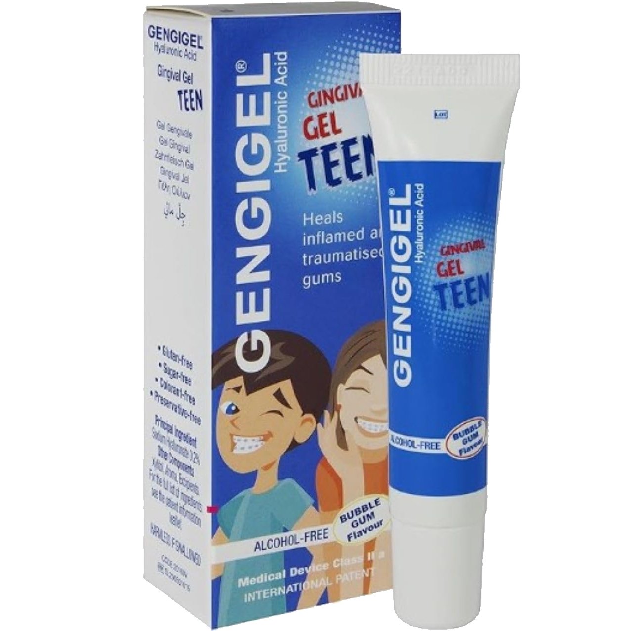 Gengigel Hyaluronic Acid Gingival Teen Gel Παιδική Στοματική Γέλη για Ανακούφιση & Γρήγορη Επούλωση Πληγών από Σιδεράκια, Άφθες & Ουλίτιδα, με Υπέροχη Γεύση Τσιχλόφουσκα 15ml