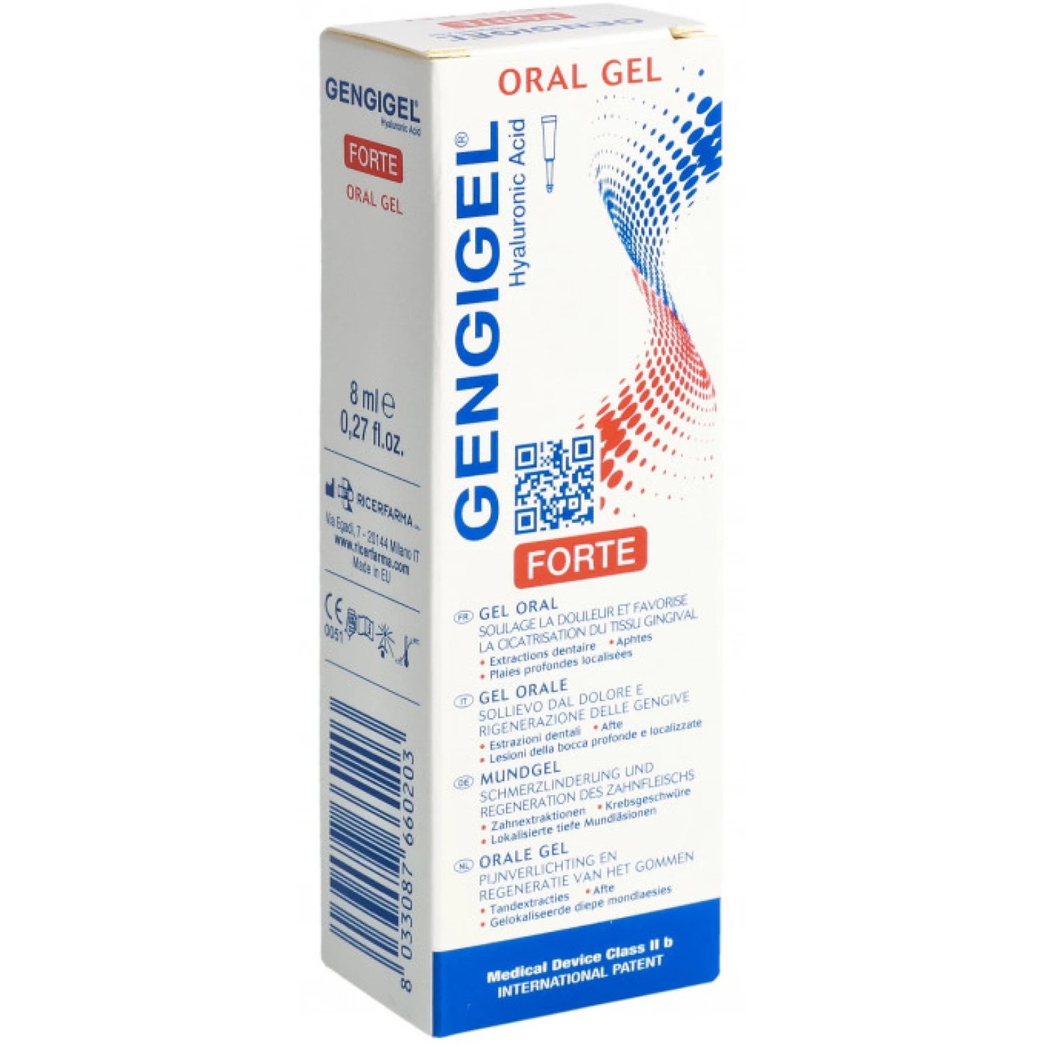 Gengigel Hyaluronic Acid Forte Oral Gel Γέλη Καταπράϋνσης με Υαλουρονικό Οξύ 0.8% Κατάλληλη για Προστασία των Ερεθισμένων Ούλων, Ιδανική για Εκτεταμένες Φλεγμονές 8ml