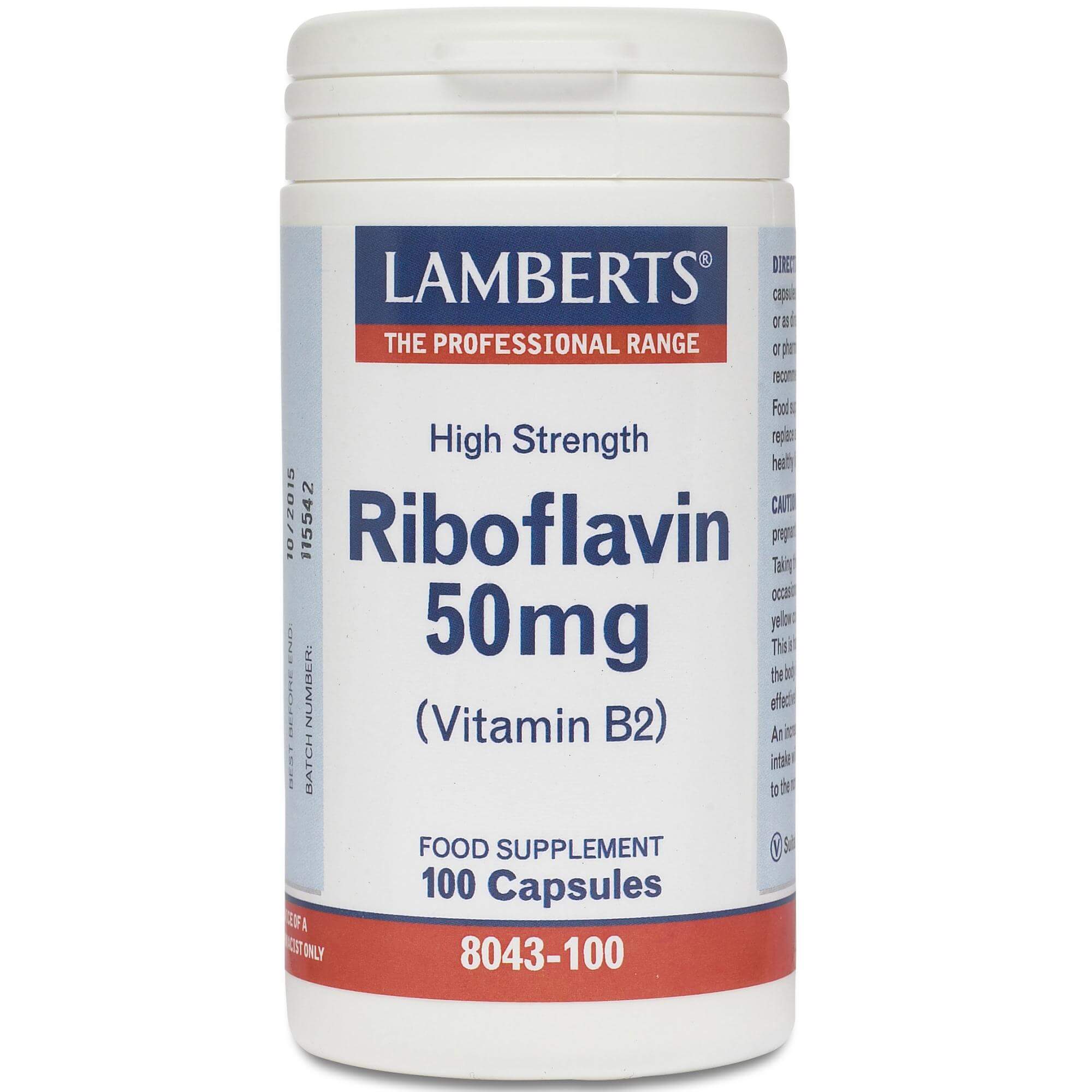 Lamberts Riboflavin 50mg Vitamin B2 Συμπλήρωμα Διατροφής για τη Καλή Λειτουργία του Νευρικού Συστήματος & την Μείωση της Κόπωσης 100caps