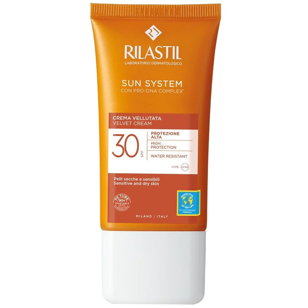 Rilastil Sun System Velvet Face Cream Spf30, Αντηλιακή, Ενυδατική Κρέμα Προσώπου Υψηλής Προστασίας 50ml