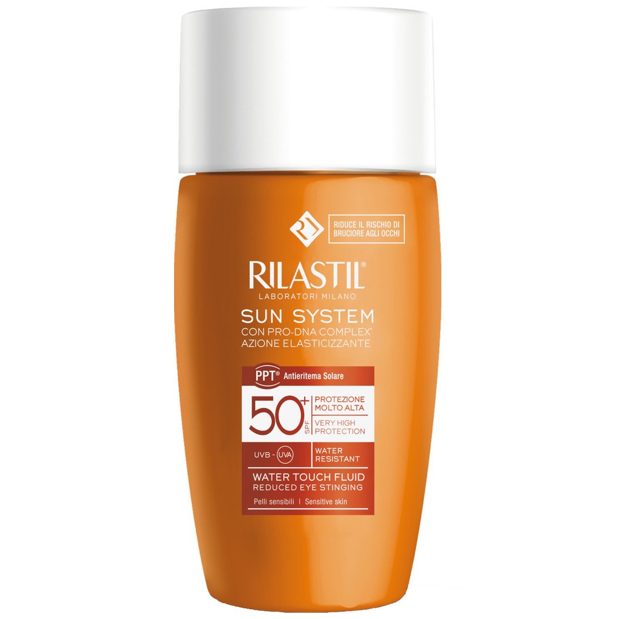 Rilastil Sun System Water Touch Fluid Spf50+ Λεπτόρρευστη Αντηλιακή Κρέμα Προσώπου Πολύ Υψηλής Προστασίας που Μειώνει την Πιθανότητα Ερεθισμού των Ματιών 50ml