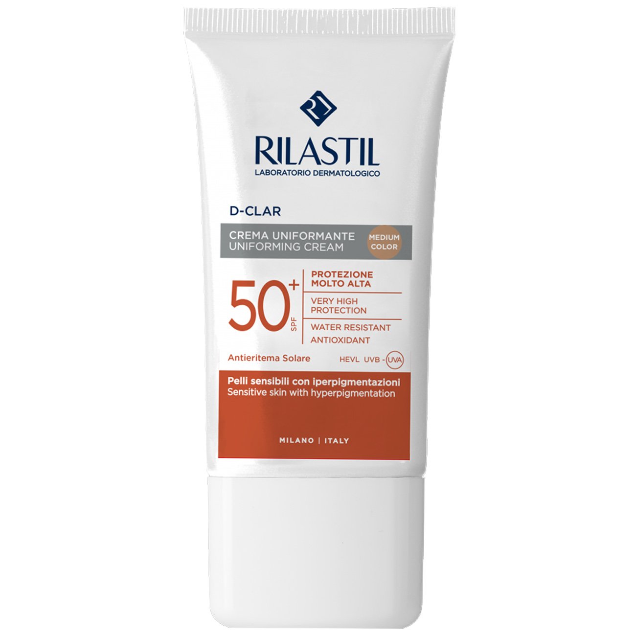 Rilastil D-Clar Uniforming Cream Spf50+ Medium Αντηλιακή Κρέμα Προσώπου Πολύ Υψηλής Προστασίας με Χρώμα για Ομοιόμορφη Όψη Μεσαίας Απόχρωσης 40ml