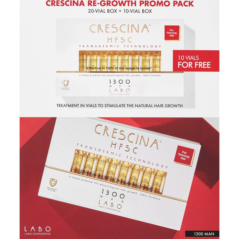 Crescina Promo Transdermic HFSC Man 1300 Treatment Αγωγή με Σύνθεση Ειδικά Σχεδιασμένη για τον Άνδρα για Προχωρημένο Στάδιο Αραίωσης των Μαλλιών 30 Τεμάχια (20 Τεμάχια & 10 Δώρο)