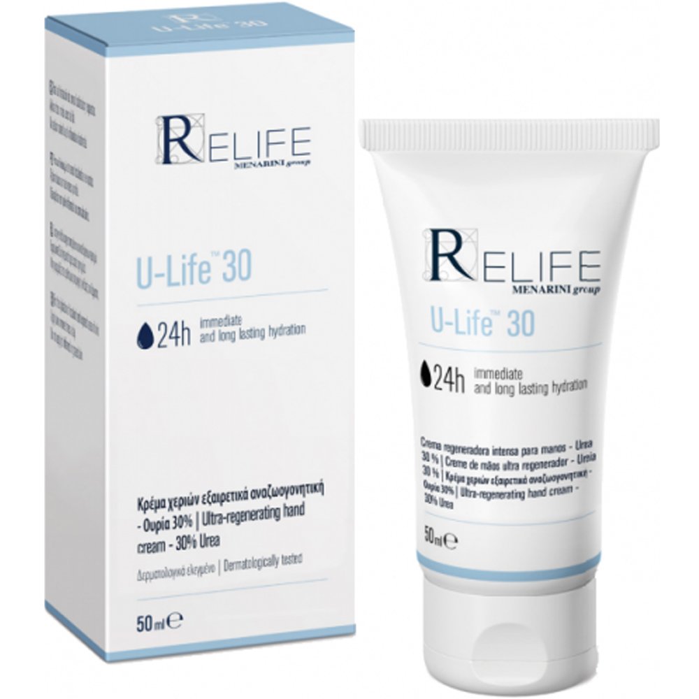 Menarini Relife U-Life 30 24H Hand Cream Ενυδατική & Καταπραϋντική Κρέμα Χεριών Μακράς Διάρκειας με 30% Ουρία για Ξηρό & Τραχύ Δέρμα 50ml