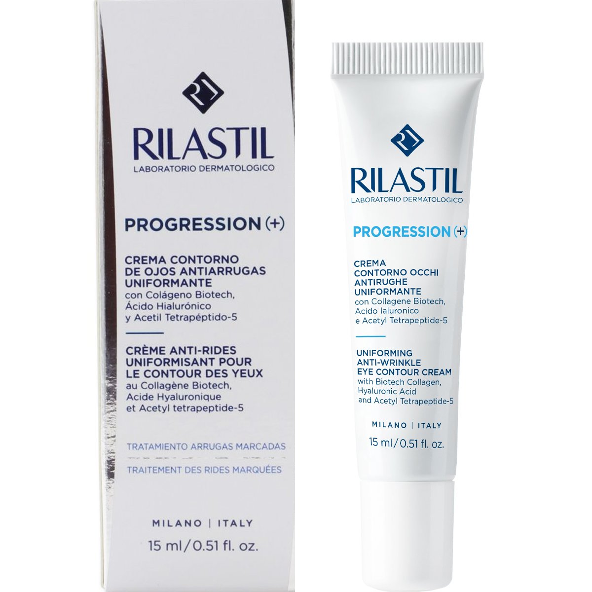 Rilastil Progression (+) Uniforming Anti-Wrinkle Eye Contour Cream Αντιρυτιδική Κρέμα Ματιών για Πρήξιμο & Μαύρους Κύκλους 15ml