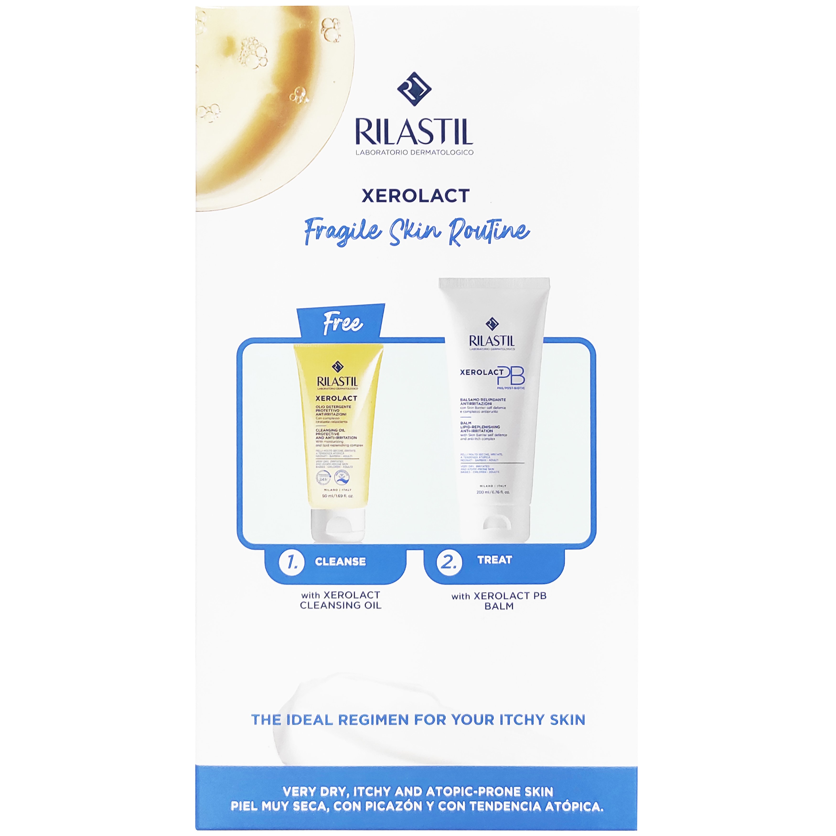 Rilastil Promo Xerolact Fragile Skin Routine PB Lipid Replenishing Anti-Irritation Balm 200ml & Δώρο Protective & Anti-Irritation Cleansing Body Oil 50ml