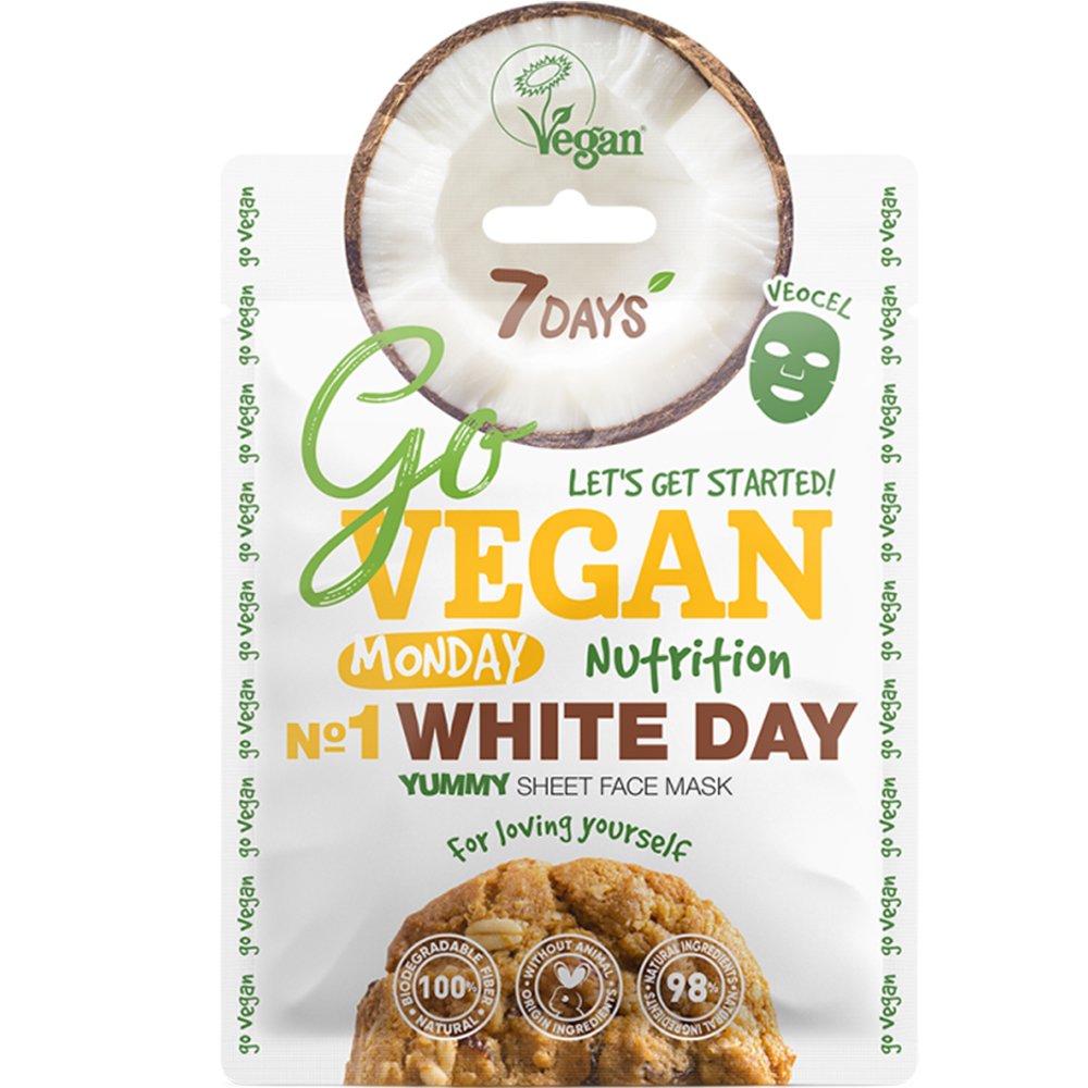 7DAYS 7DAYS Go Vegan Monday No1 White Day Yummy Face Sheet Mask Μάσκα Προσώπου Φυτικής Προέλευσης που Ενυδατώνει & Επαναφέρει την Ελαστικότητα, Εξισορροπώντας τον Τόνο του Δέρματος 25g