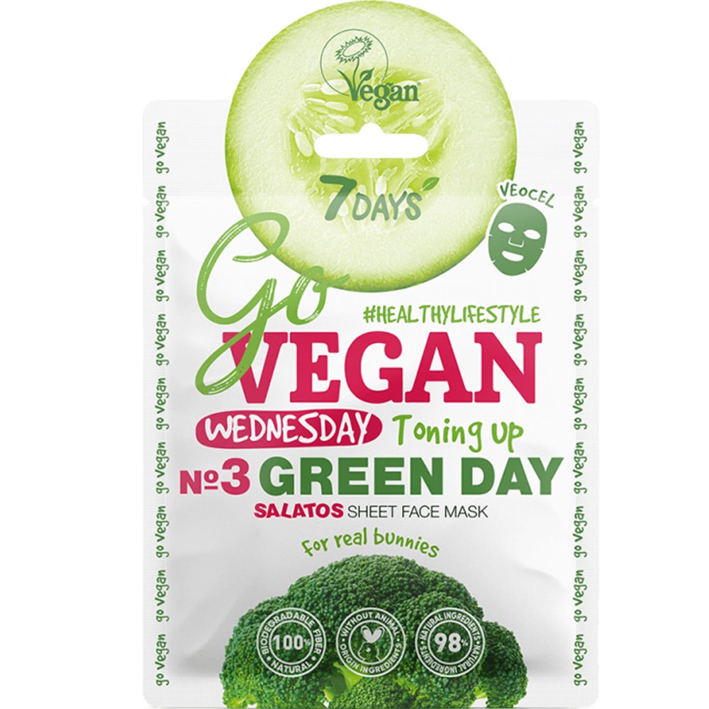 7DAYS 7DAYS Go Vegan Wednesday No3 Green Day Salad Face Sheet Mask Μάσκα Προσώπου Φυτικής Προέλευσης για Αποτοξίνωση, Ενυδάτωση & Μείωση των Σημαδιών της Γήρανσης 25g