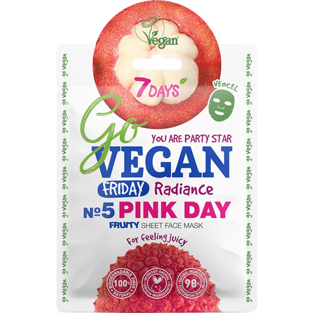7DAYS 7DAYS Go Vegan Friday No5 Pink Day Fruity Face Sheet Mask Μάσκα Προσώπου Φυτικής Προέλευσης Κατά των Ατελειών για Λάμψη Τόνωση & Φρεσκάδα 25g