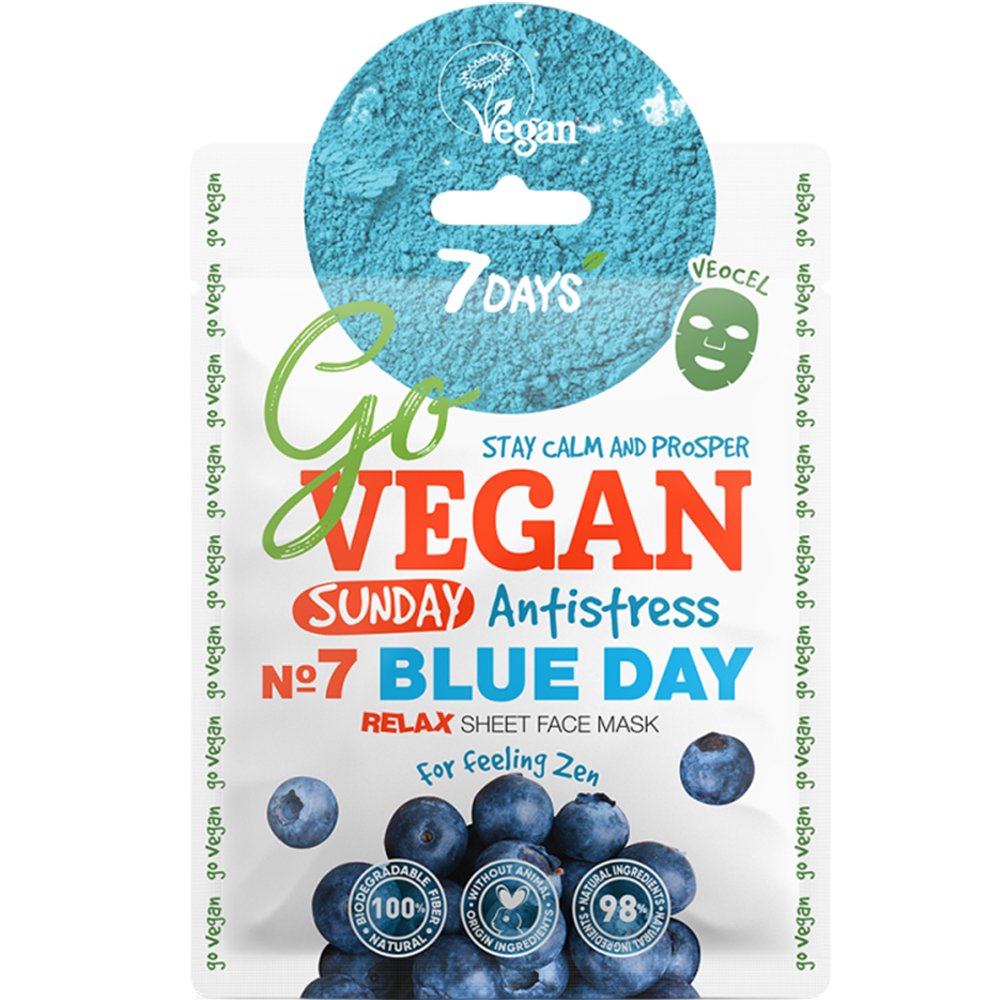 7DAYS 7DAYS Go Vegan Sunday No7 Blue Day Relax Face Sheet Mask Μάσκα Προσώπου Φυτικής Προέλευσης για Ομοιόμορφη & Ελαστική Επιδερμίδα 25g