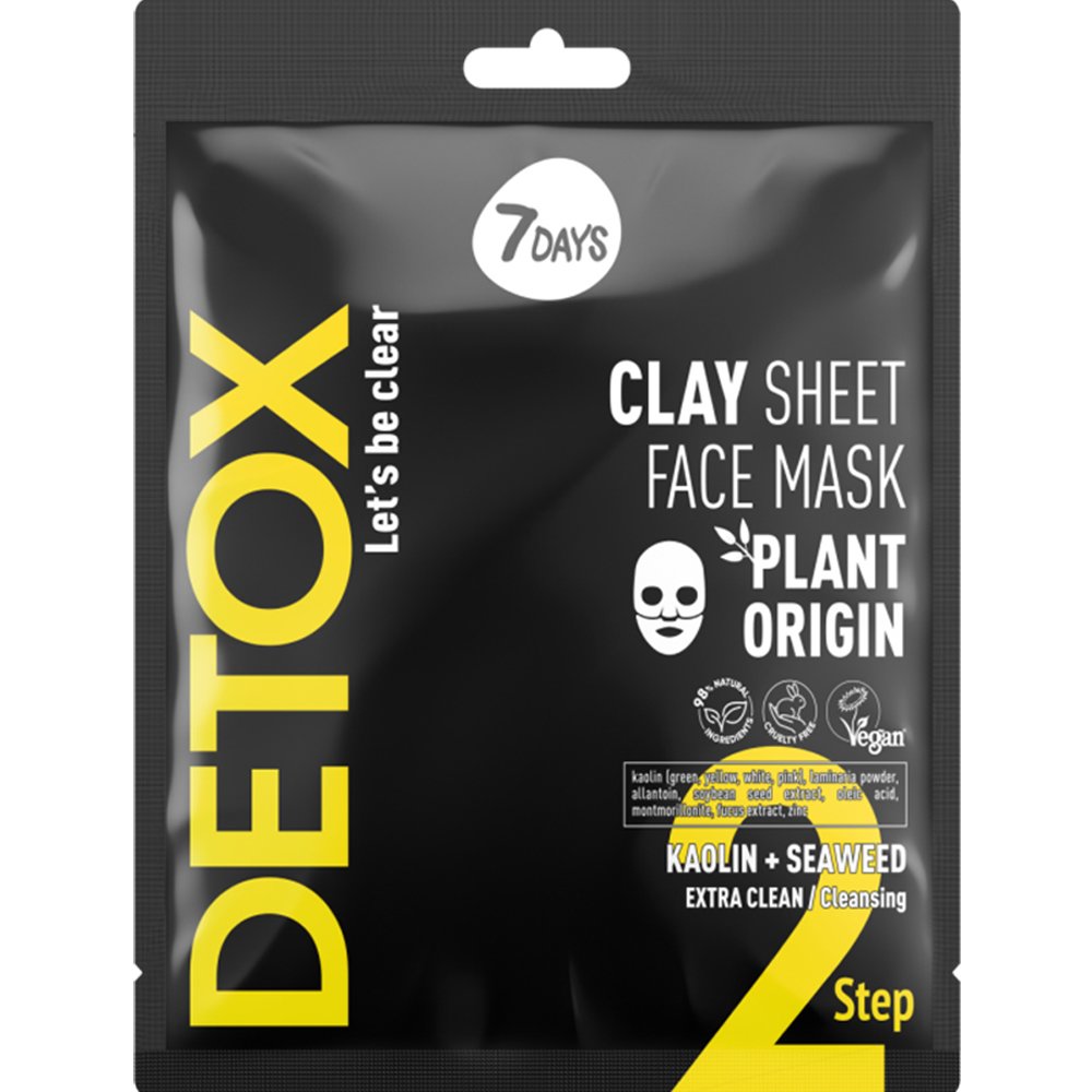 7DAYS 7DAYS Detox Clay Step 2, Kaolin & Seaweed Face Sheet Mask Μάσκα Προσώπου για Αποτοξίνωση με Άργιλο & Φύκια για Βαθύ Καθαρισμό, Καταπολέμηση Λιπαρότητας & Σμήγματος Χωρίς να Αφυδατώνει το Δέρμα 12g