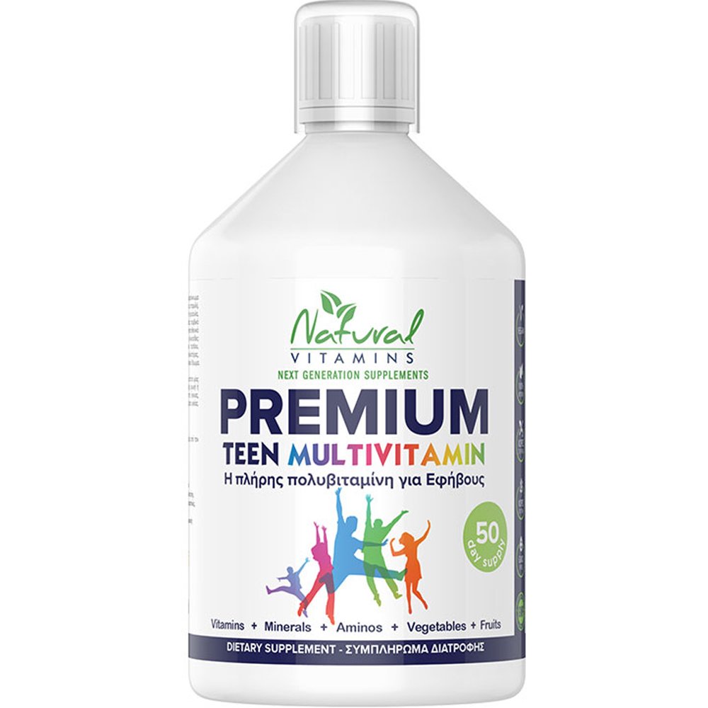 Natural Vitamins Premium Teen Multivitamin Συμπλήρωμα Διατροφής Φόρμουλας Πολυβιταμινών, Μετάλλων & Εκχυλίσματος Βοτάνων σε Πόσιμο Υγρό για Εφήβους Κατά της Κούρασης & Κόπωσης για την Ενίσχυση του Ανοσοποιητικού & του Μεταβολισμού με Γεύση Πορτοκάλι