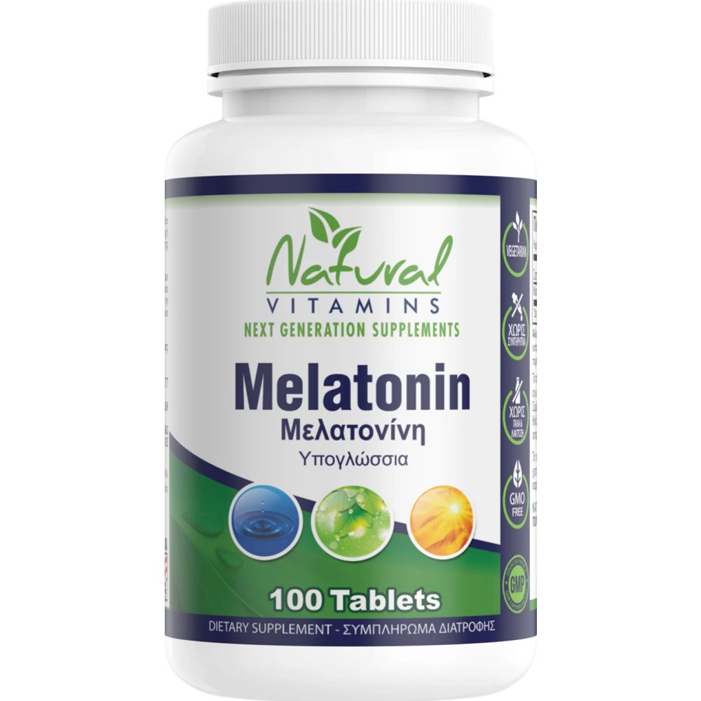Natural Vitamins Melatonin Συμπλήρωμα Διατροφής με Μελατονίνη για Άμεσο Ύπνο σε Μορφή Υπογλώσσιου Δισκίου 100 Sublingual Tablets