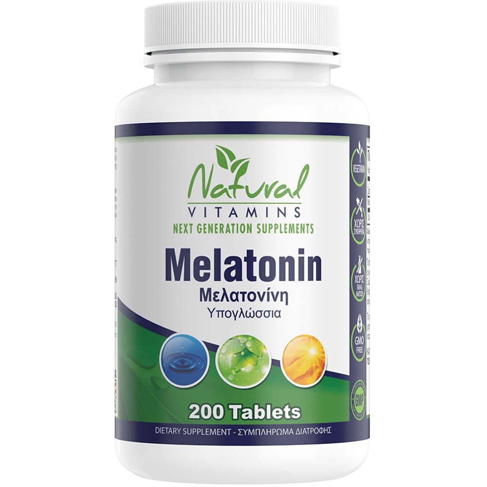 Natural Vitamins Melatonin Συμπλήρωμα Διατροφής με Μελατονίνη για Άμεσο Ύπνο σε Μορφή Υπογλώσσιου Δισκίου 200 Sublingual Tablets