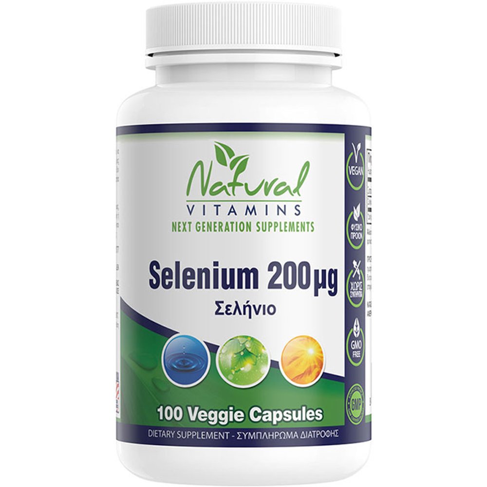 Natural Vitamins Natural Vitamins Selenium 200μg Συμπλήρωμα Διατροφής με Σελήνιο για Υγιή Μαλλιά & Νύχια, Ενίσχυση του Μεταβολισμού & της Αντρικής Γονιμότητας 100veg.caps