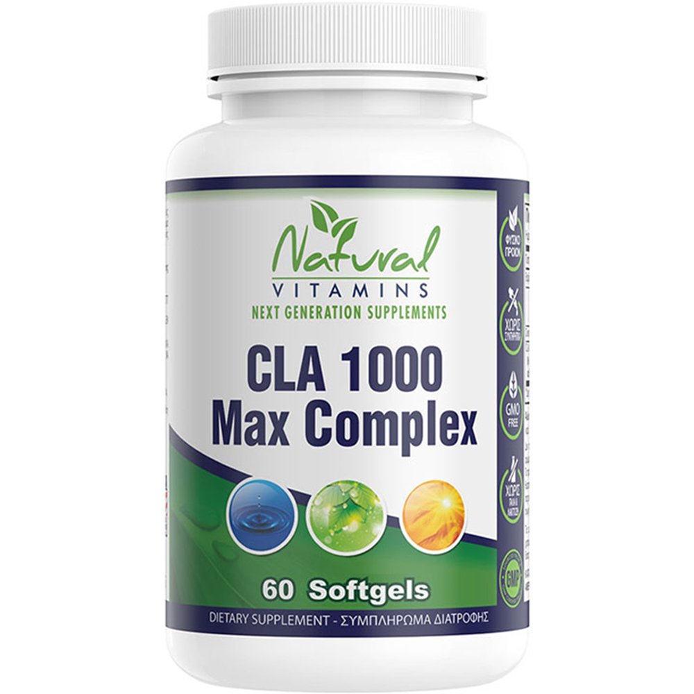 Natural Vitamins Natural Vitamins CLA 1000 Max Complex Συμπλήρωμα Διατροφής Συζευγμένου Λινολεϊκού Οξέος με Ωμέγα 3 για το Μεταβολισμό του Λίπους, Έλεγχο Βάρους & Διατήρηση Μυϊκής Μάζας 60 Softgels