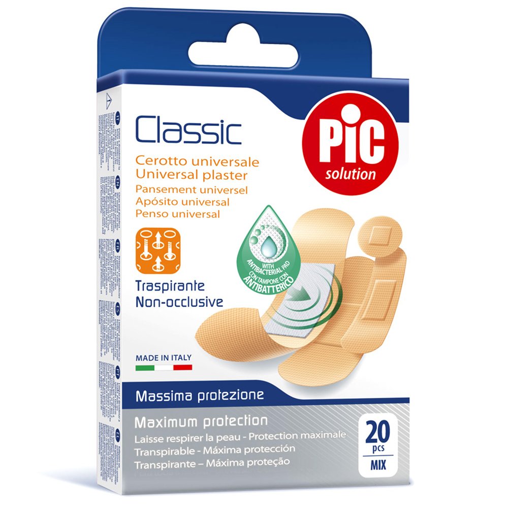 Pic Pic Solution Classic Universal Breathable Plaster Αυτοκόλλητα Επιθέματα Γενικής Χρήσης με Αντιβακτηριακό Μαξιλαράκι 20 Τεμάχια
