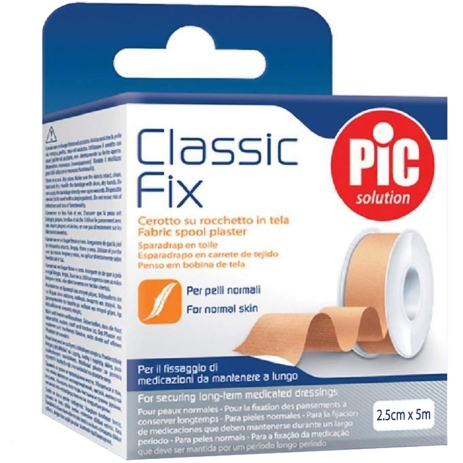 Pic Solution Classic Fix Fabric Spool Plaster Αυτοκόλλητο Επιδεσμικό Ρολό Λευκοπλάστη από Ύφασμα 1 Τεμάχιο – 2.5cm x 5m