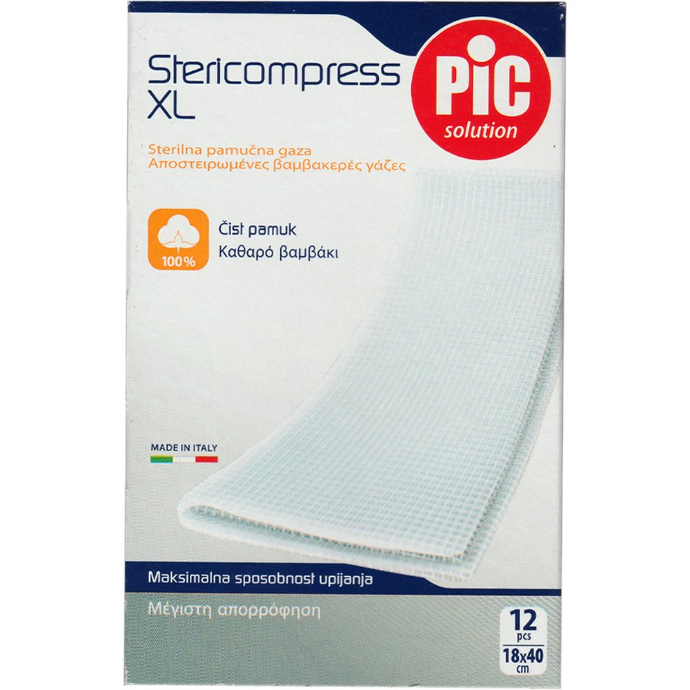 Pic Pic Solution Stericompress XL Sterile Gauze Bandage Αποστειρωμένες Γάζες Υψηλής Απορροφητικότητας από Αγνό Βαμβάκι 12 Τεμάχια - 18cm x 40cm