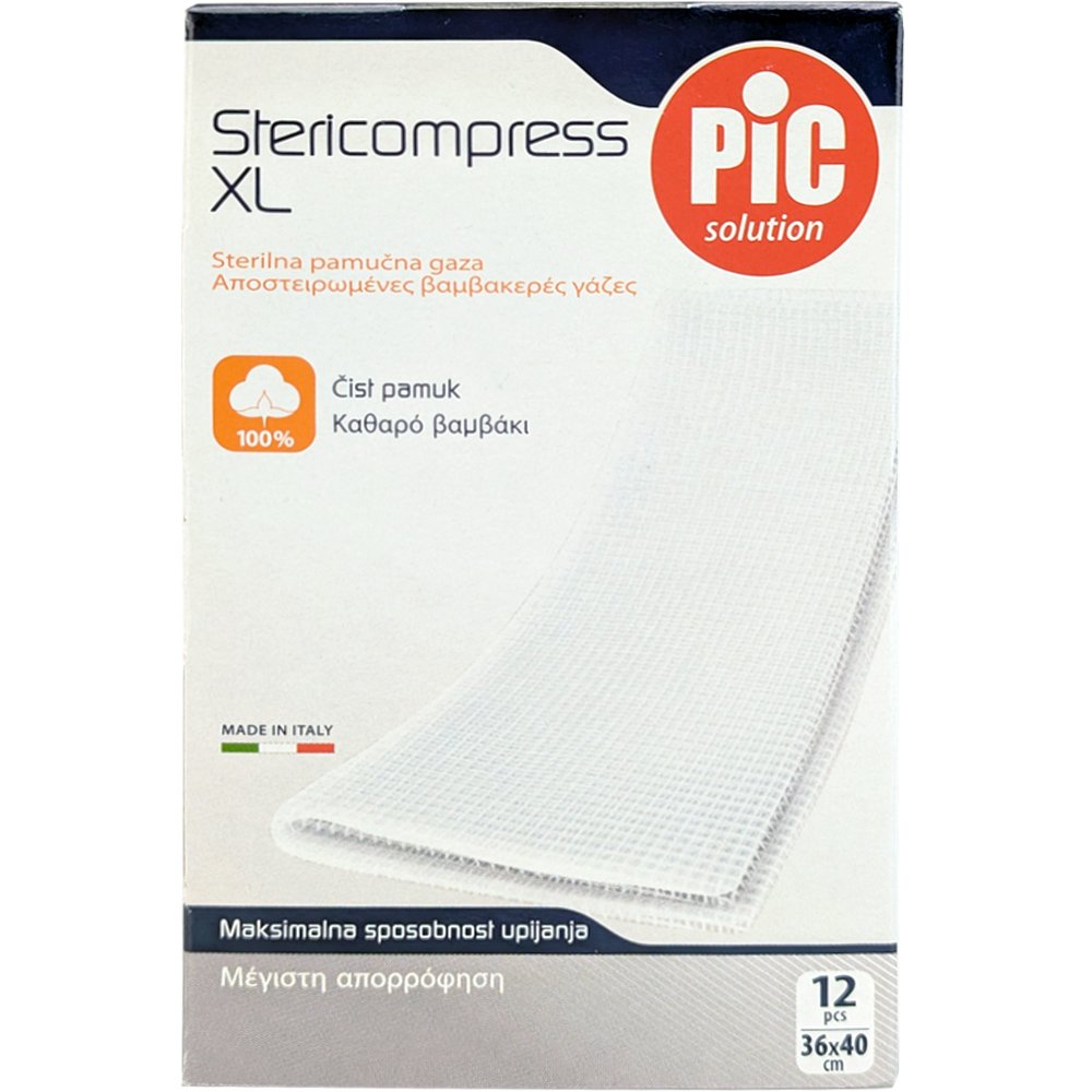 Pic Pic Solution Stericompress Sterile Gauze Bandage Αποστειρωμένες Γάζες Υψηλής Απορροφητικότητας από Αγνό Βαμβάκι 12 Τεμάχια - 36cm x 40cm
