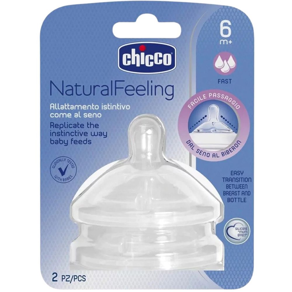 Chicco Natural Feeling 6m+ Fast Flow Teats Θηλή Σιλικόνης με Γρήγορη Ροή 2 Τεμάχια