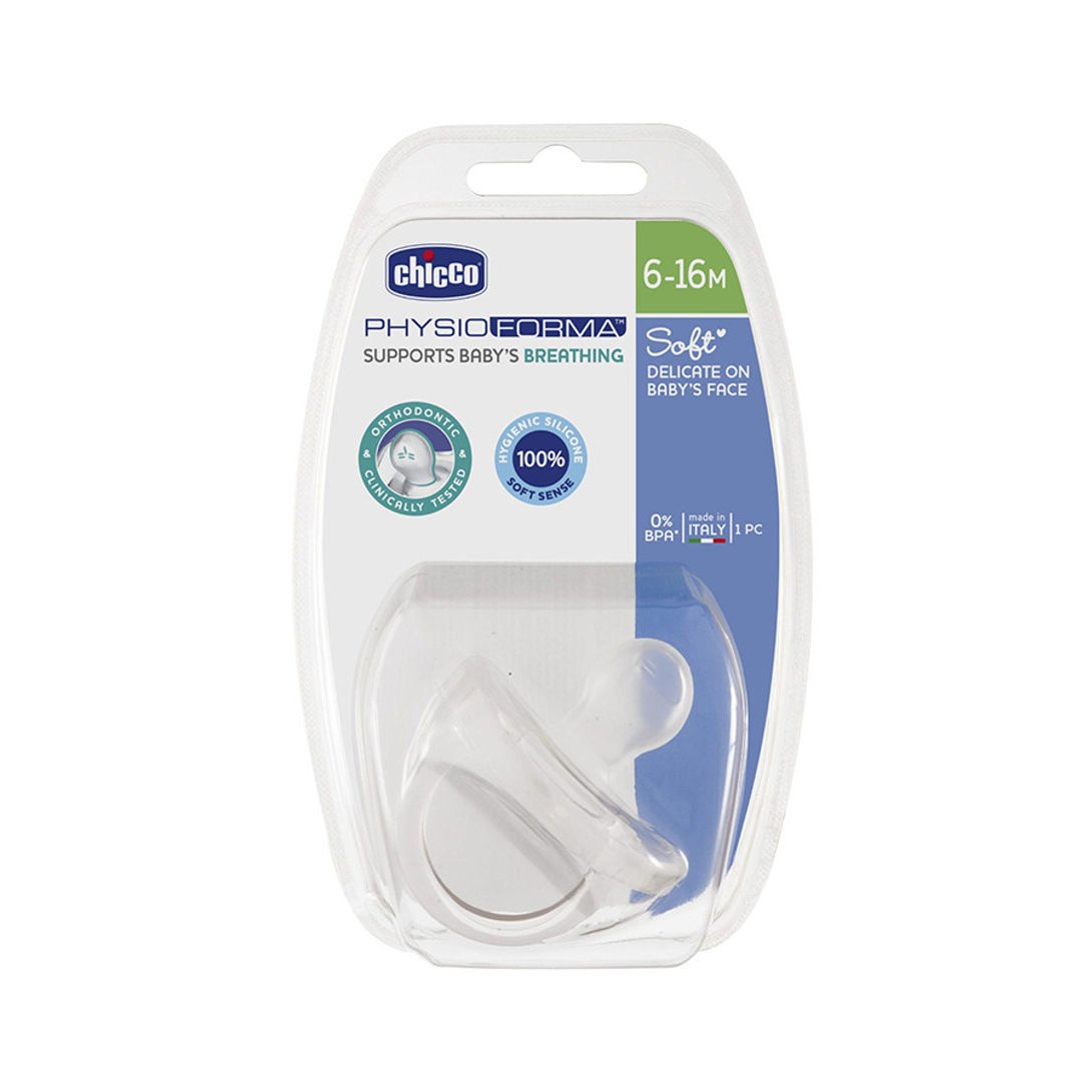 Chicco Πιπίλα Physio Soft ‘Ολο Σιλικόνη Διάφανη 6-16M 1 Τεμάχιο