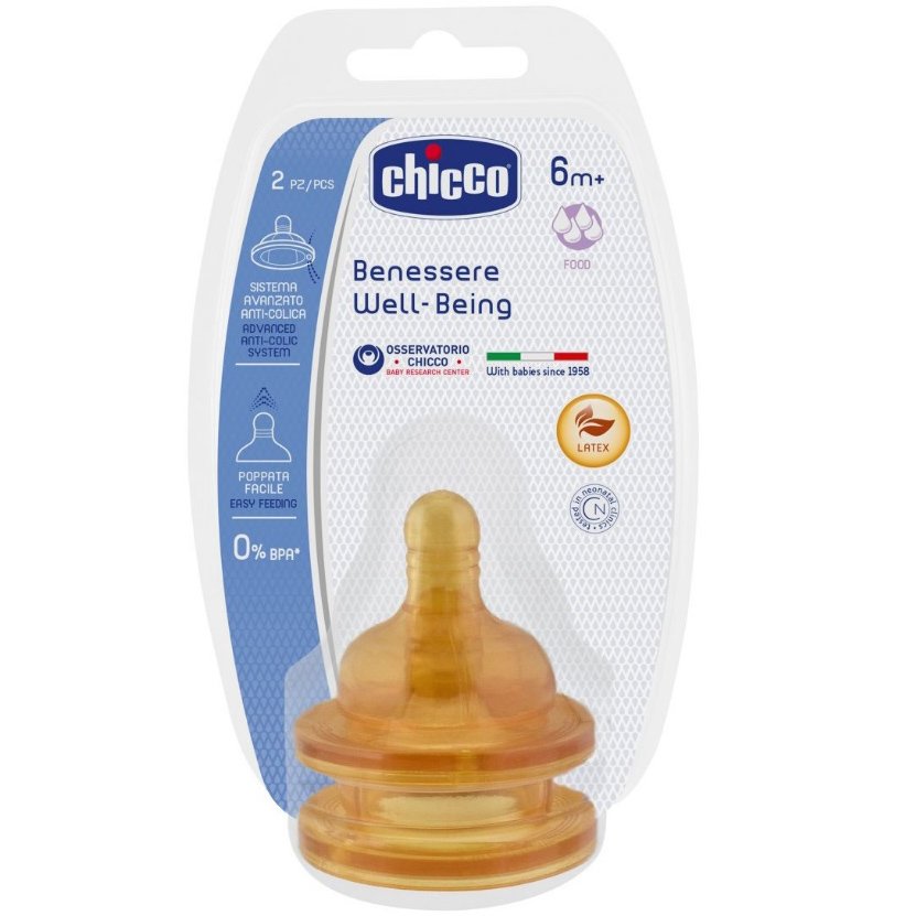Chicco Θηλή Καουτσούκ 6m+ Ροή Φαγητού Σετ 2τμχ