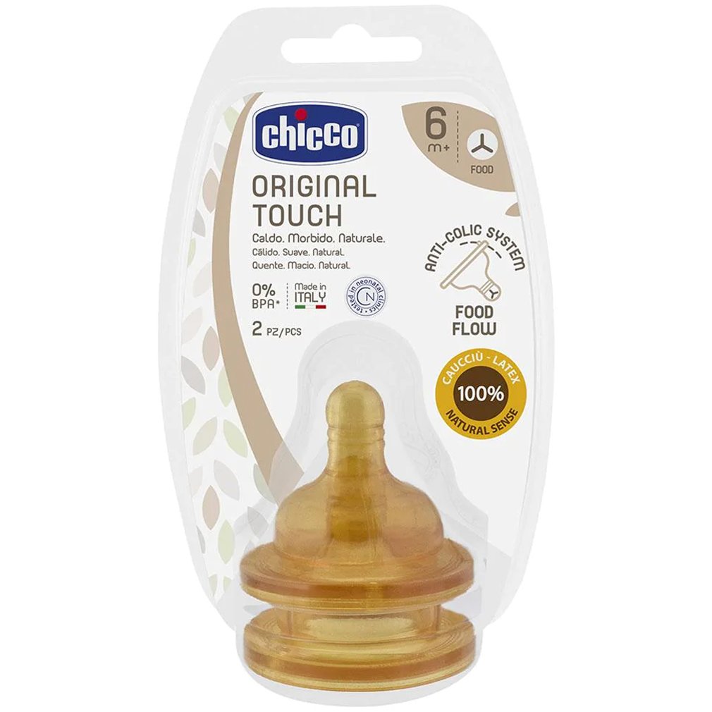 Chicco Original Touch Latex Anti-Colic System Food Flow 6m+ Θηλή Μπιμπερό από Καουτσούκ Ρυθμιζόμενης Ροής Φαγητού Κατά των Κολικών 2 Τεμάχια