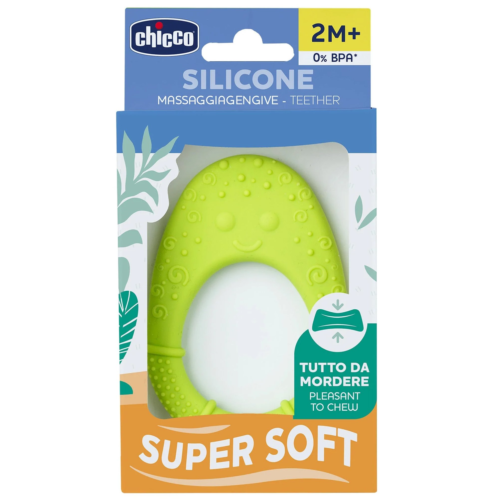 Chicco Silicone Teether Super Soft Πολύ Μαλακός Κρίκος Οδοντοφυΐας Σιλικόνης 2 Όψεων, Ανακουφίζει τα Ευαίσθητα Ούλα του Μωρού 2m+ Avocado 1 Τεμάχιο