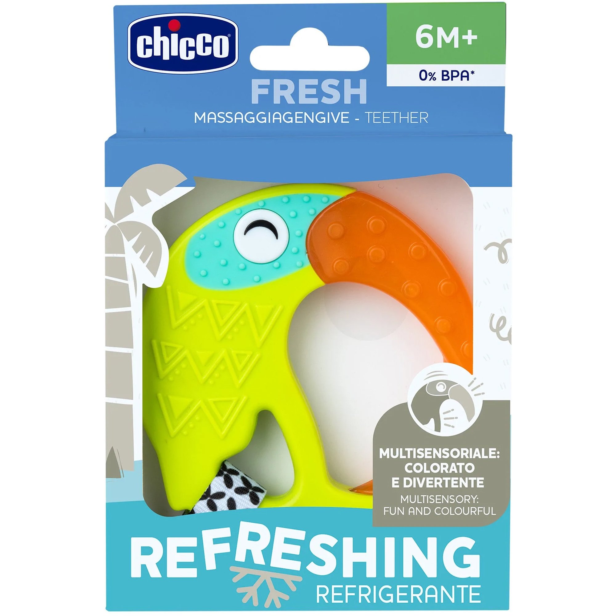 Chicco Funny Refreshing Teether Δροσιστικός Κρίκος Οδοντοφυίας που Διεγείρει τις Αισθήσεις & Δροσίζει τα Ούλα του Μωρού 6m+ Tucan 1 Τεμάχιο