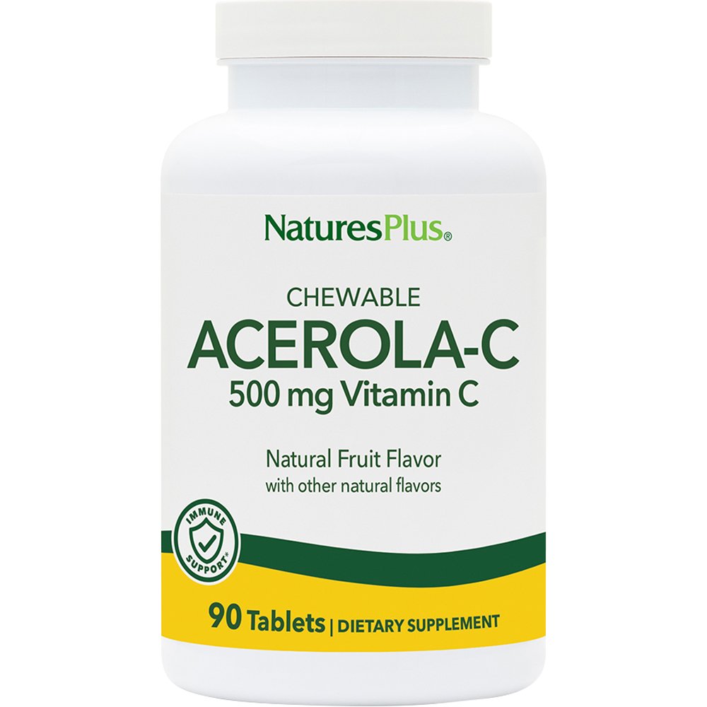 Natures Plus Acerola-C Complex Vitamin C 500mg Συμπλήρωμα Διατροφής Εκχυλίσματος Ασερόλας Πλούσιο σε Βιταμίνη C & Βιοφλαβονοειδή για την Ενίσχυση του Ανοσοποιητικού με Γεύση Κεράσι 90 Chew.tabs