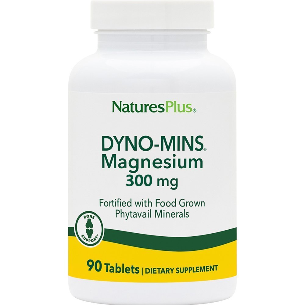 Natures Plus Natures Plus Magnesium Dyno-Mins 300mg Συμπλήρωμα Διατροφής με Μαγνήσιο & Εκχύλισμα Βοτάνων για Βέλτιστη Απορρόφηση για την Καλή Υγεία του Νευρικού, Μυϊκού Συστήματος, Οστών & Δοντιών 90tabs