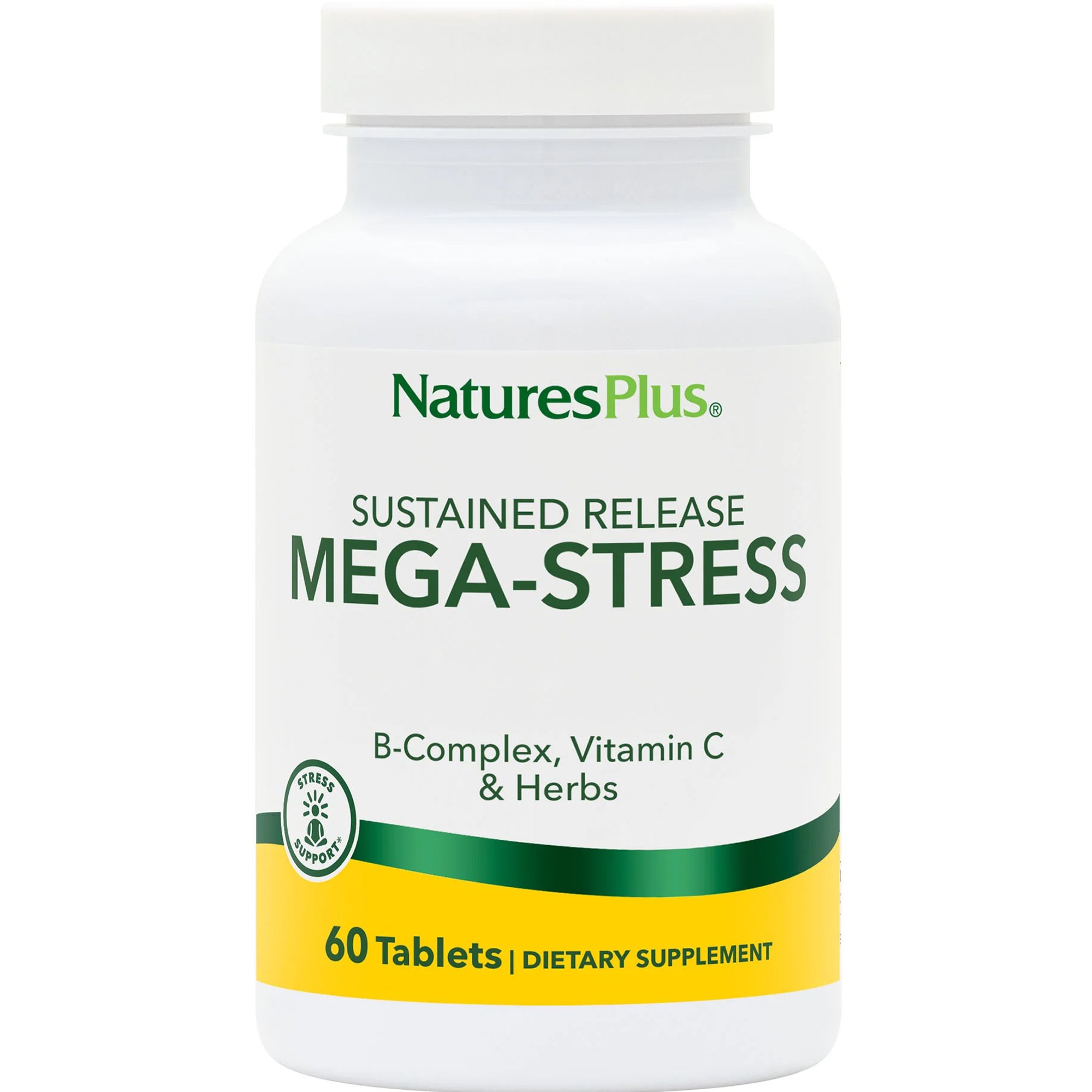 Natures Plus Mega Stress Complex Συμπλήρωμα Διατροφής Συμπλέγματος Βιταμίνης Β, Βιταμίνης C & Εκχυλισμάτων Βοτάνων για την Αντιμετώπιση του Περιστασιακού Άγχους, Καταπολέμηση του Στρες & Πνευματική Ισορροπία 60tabs