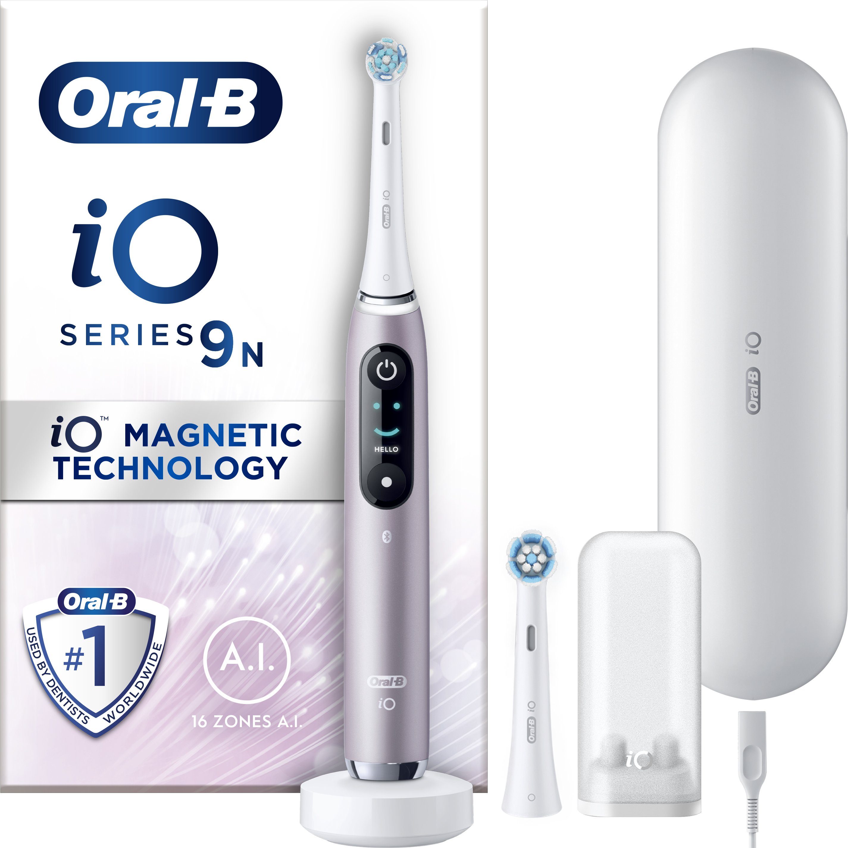Oral-B Oral-B iO Series 9 Magnetic Rose Quartz Electric Toothbrush Ηλεκτρική Οδοντόβουρτσα με Χρονοδιακόπτη, Αισθητήρα Πίεσης για Προστασία των Ούλων & Διαδραστική Έγχρωμη Οθόνη 1 Τεμάχιο